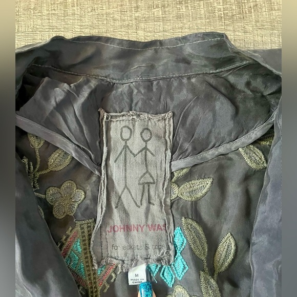 JOHNNY WAS Milton Embroidered Zip-Front Jacket Medium Floral Aztec Tribal Grey - Picture 6 of 8